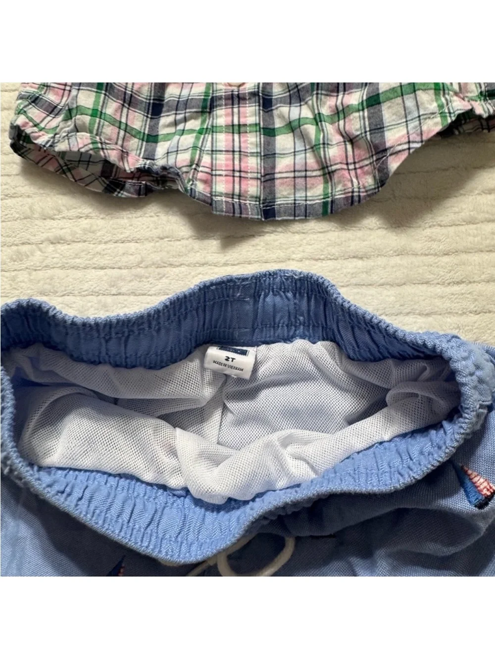 Janie and Jack Green Corduroy Pants with Blue Shorts and Plaid Shirt